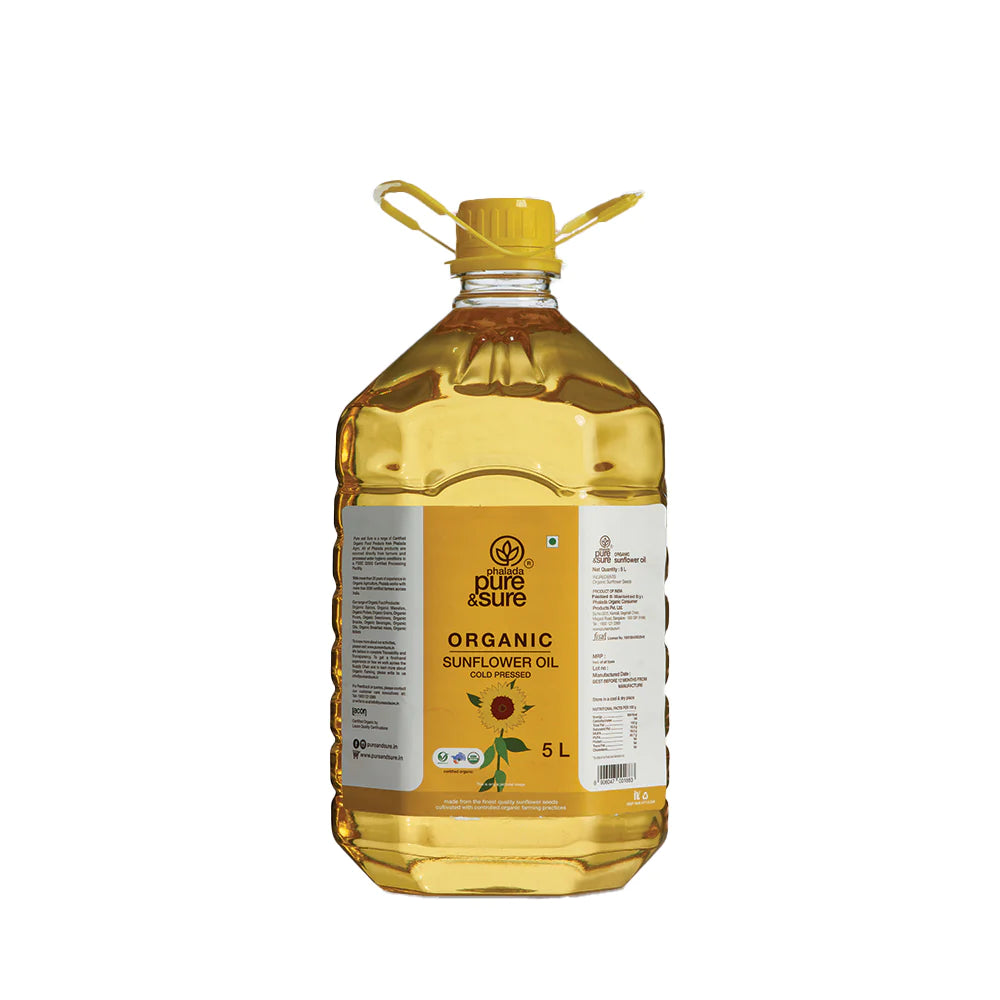 Sunflower Oil | Organic - Cold Pressed, Pesticide Free, Non GMO &amp; No Artifical Colour - Pure and Sure -  5000ml