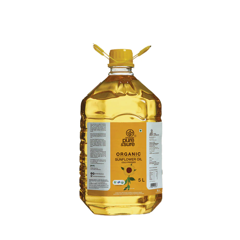 Sunflower Oil | Organic - Cold Pressed, Pesticide Free, Non GMO & No Artifical Colour - Pure and Sure -  5000ml