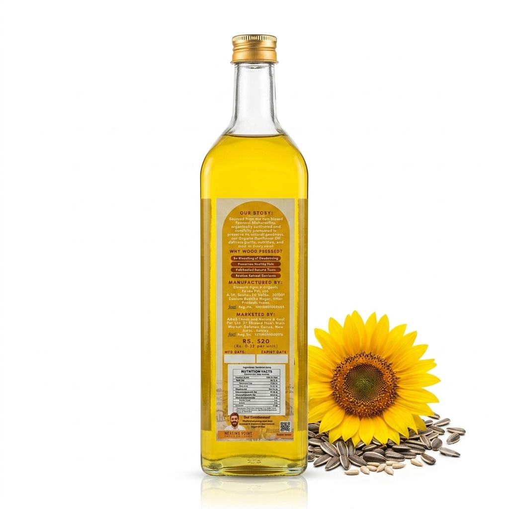 Sunflower Oil (Wood Pressed) - Extra Virgin Oil - Made With Organic Sunflower Seeds - No Bleaching or Deodorizing, Preserves Healthy Fats - No Chemical Fertilizers or Synthetic Pesticide - Nature&