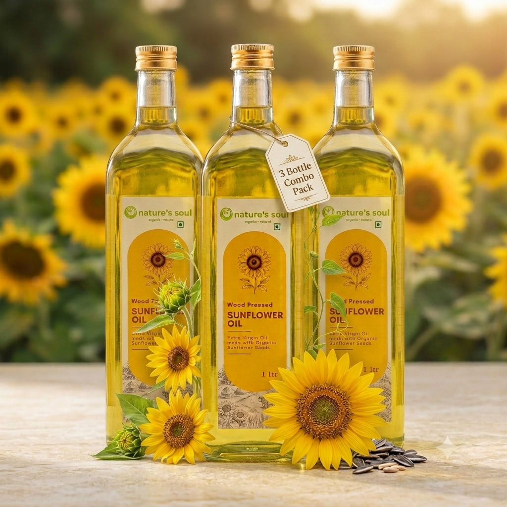 Sunflower Oil (Wood Pressed) - Extra Virgin Oil - Made With Organic Sunflower Seeds - No Bleaching or Deodorizing, Preserves Healthy Fats - No Chemical Fertilizers or Synthetic Pesticide - Nature&