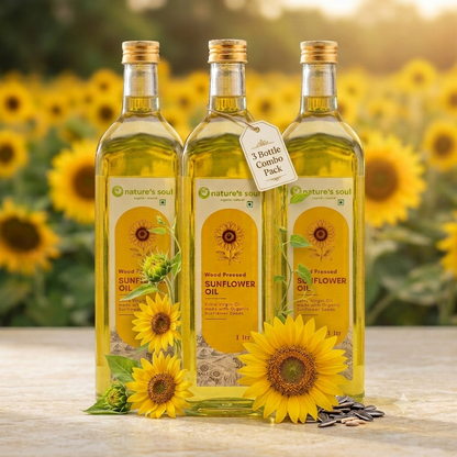 Sunflower Oil (Wood Pressed) - Extra Virgin Oil - Made With Organic Sunflower Seeds - No Bleaching or Deodorizing, Preserves Healthy Fats - No Chemical Fertilizers or Synthetic Pesticide - Nature&