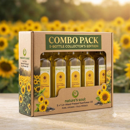 Sunflower Oil (Wood Pressed) - Extra Virgin Oil - Made With Organic Sunflower Seeds - No Bleaching or Deodorizing, Preserves Healthy Fats - No Chemical Fertilizers or Synthetic Pesticide - Nature&