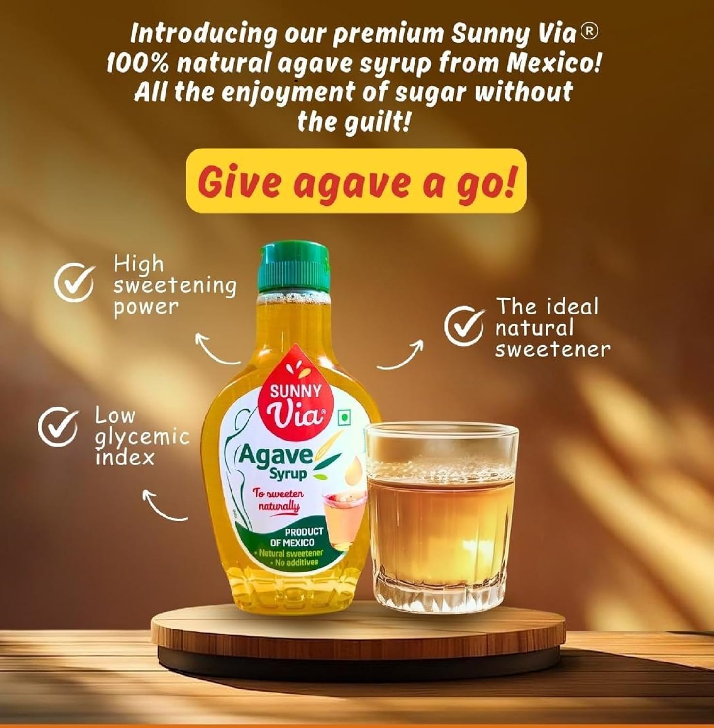 Agave Syrup | Natural Sweetener – Mexico – No Additives &amp; No Added Preservatives – Sunny Via – 350gm