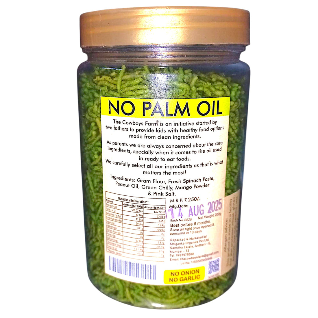 Sev | Super Green Chatpata Sev - Guten Free, No Onion, No Garlic, No Palm Oil & No Added Preservatives – The Cow Boys Farm – 200gm