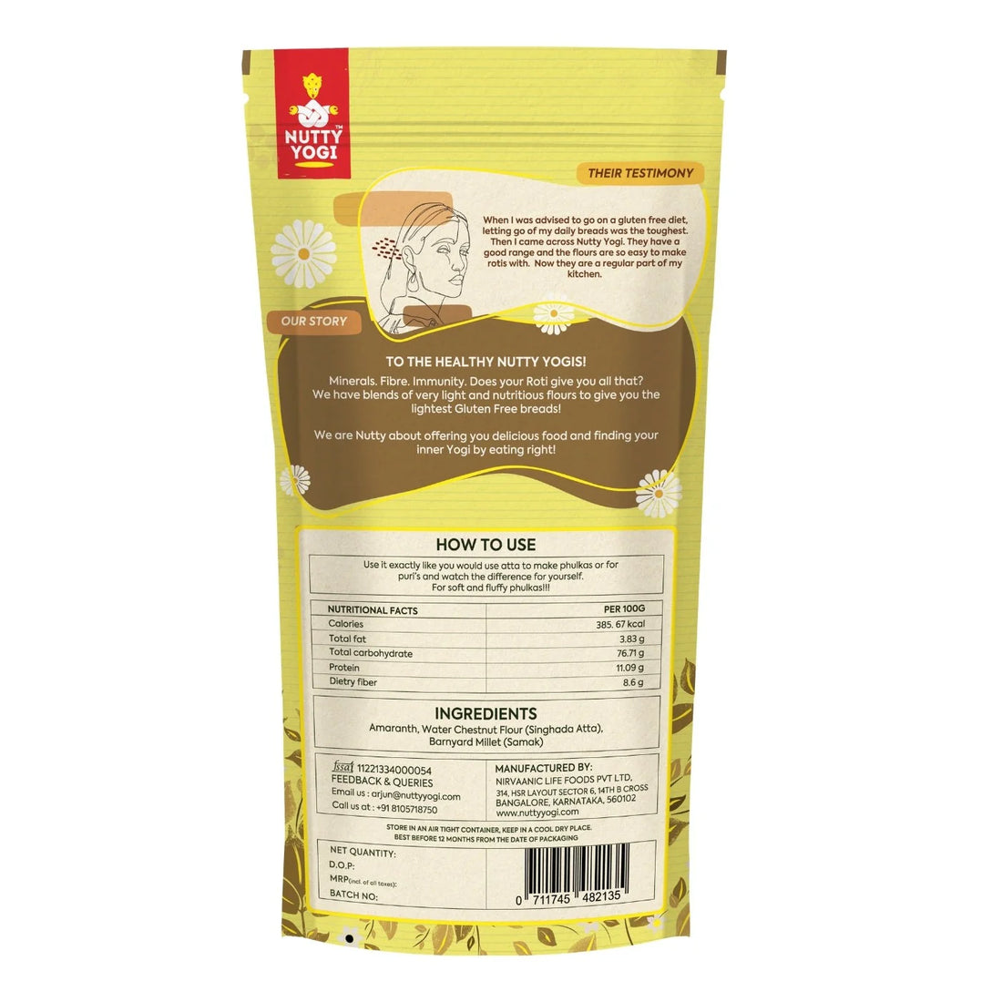Flour | Super Lite (Made From Amaranth, Water Chestnut &amp; Samak) – Gluten Free, High Fibre, Rich In Vitamins &amp; Antioxidants – Nutty Yogi – 500gm
