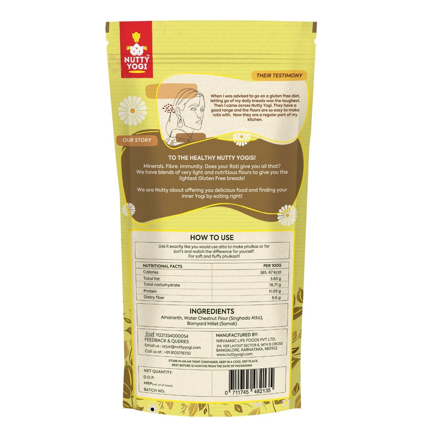 Flour | Super Lite (Made From Amaranth, Water Chestnut &amp; Samak) – Gluten Free, High Fibre, Rich In Vitamins &amp; Antioxidants – Nutty Yogi – 500gm