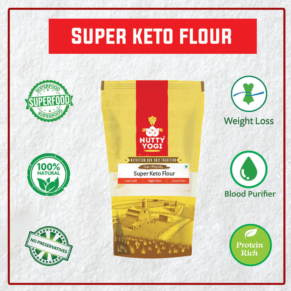 Flour | Super Keto - Natural - Gluten Free, Keto Friendly, High In Fiber, No Added Chemicals &amp; No Added Preservatives - Nutty Yogi - 500gm