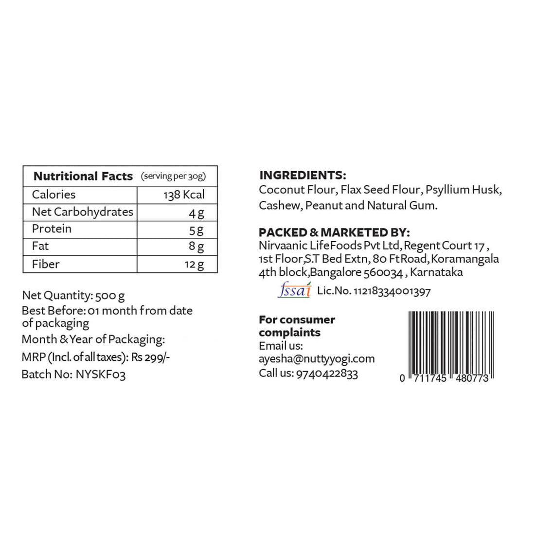 Flour | Super Keto Flour - Keto Friendly &amp;amp; High In Fiber - Nutty Yogi - 500gm