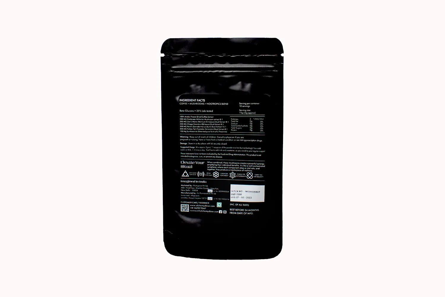 Super Food Mushroom Coffee | (Instant Coffee + Suntheanine) - Vegan, Gluten Free, Cholesterol Free, Soy Free &amp;amp; Peanut Free - Alchemy Dose - 30gm