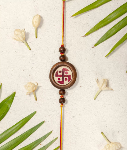 Rakhi | Swastik Rakhi (Made From Cotton, Jute, Wooden beads &amp; With Pressed Flower Petals) – Handcrafted – Eco Friendly – Nature’s Soul