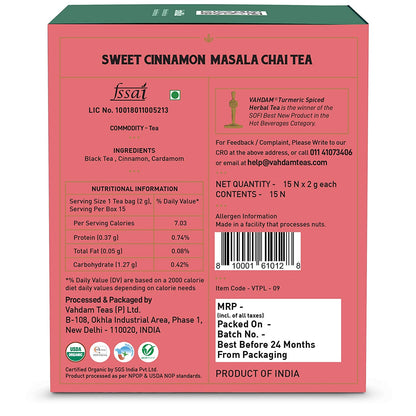 Sweet Cinnamon – Chai Tea – Vahdam – 15Tea Bags