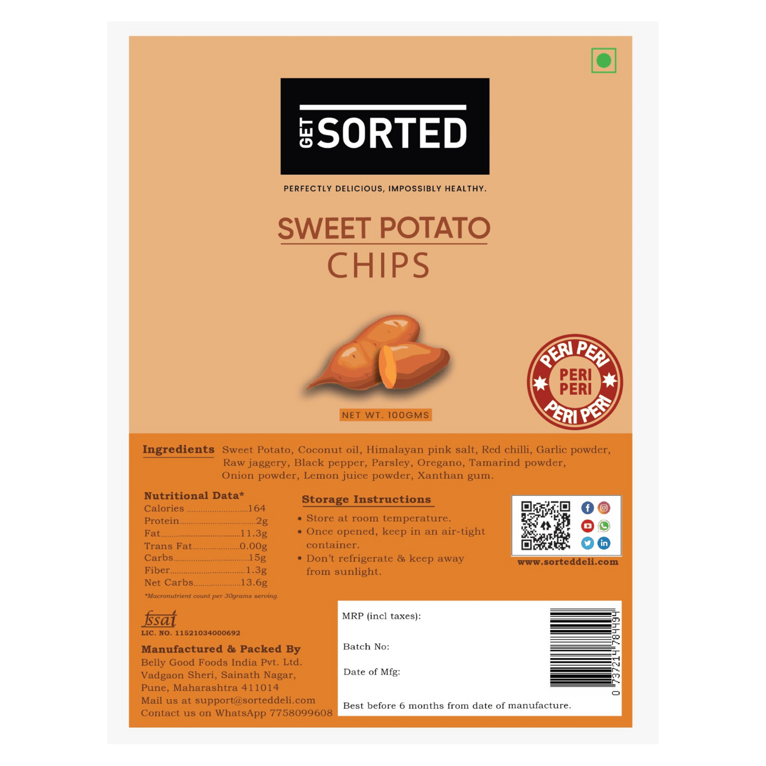 Potato Chips | Sweet - Peri Peri - Vegan &amp; Gluten Free - Get Sorted - 100gm