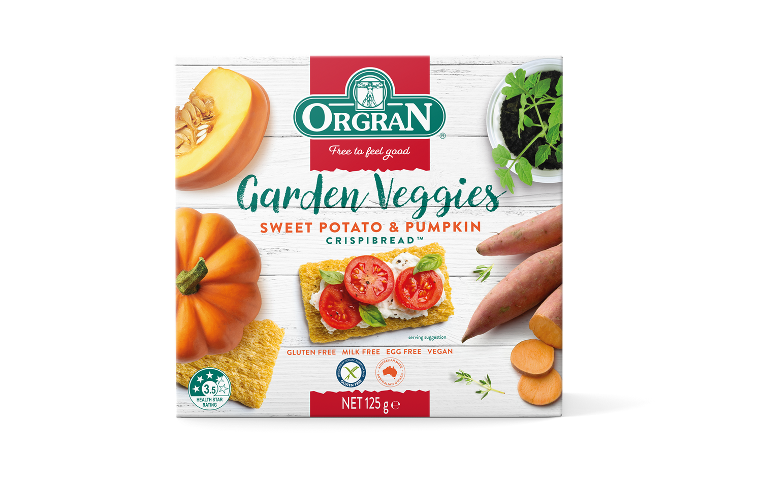 Sweet Potato &amp;amp; Pumpkin Crispibread | Garden Veggies – Vegan, Gluten Free, Egg Free &amp;amp; Milk Free – Orgran – 125gm