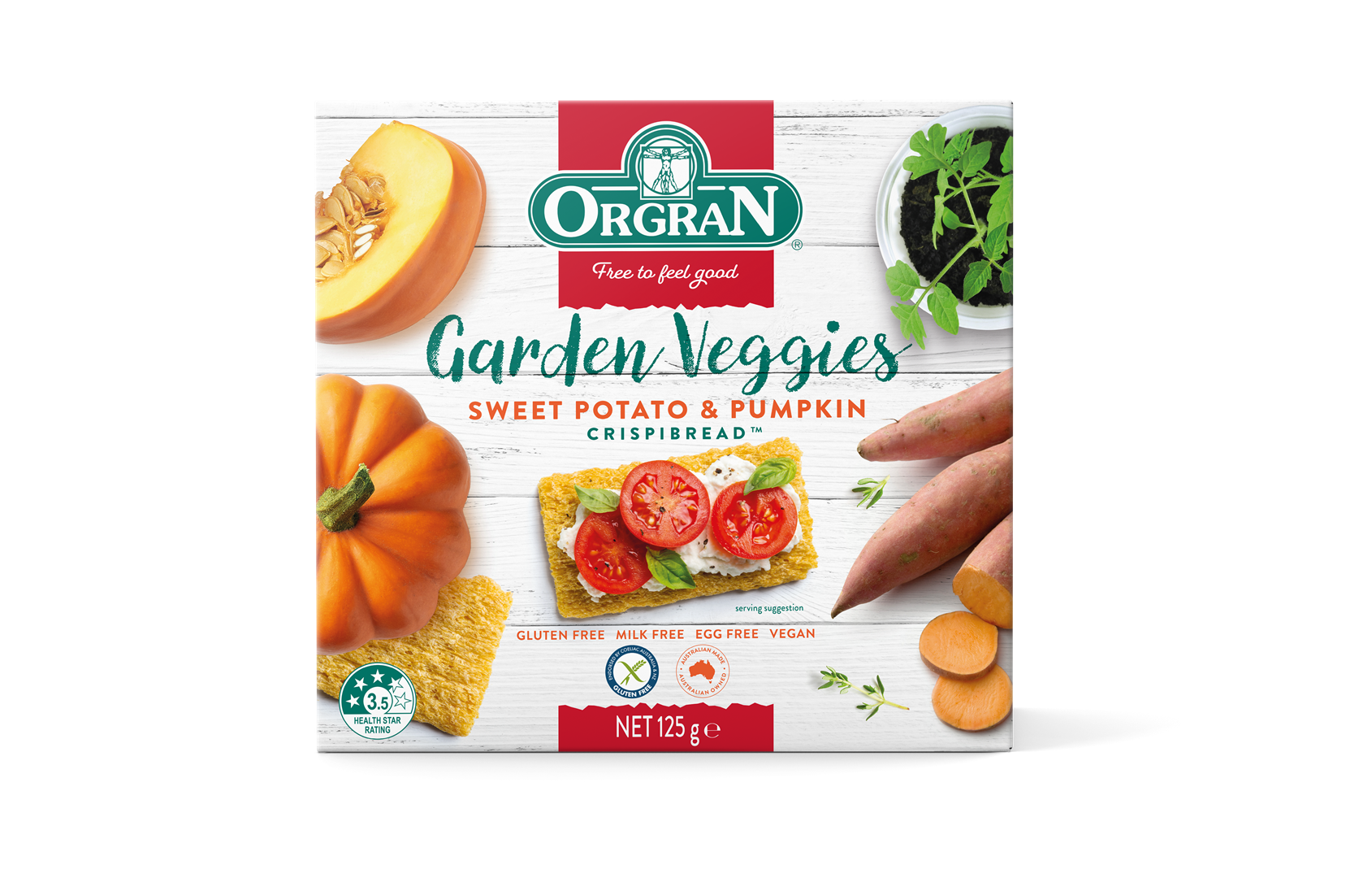 Sweet Potato &amp;amp; Pumpkin Crispibread | Garden Veggies – Vegan, Gluten Free, Egg Free &amp;amp; Milk Free – Orgran – 125gm