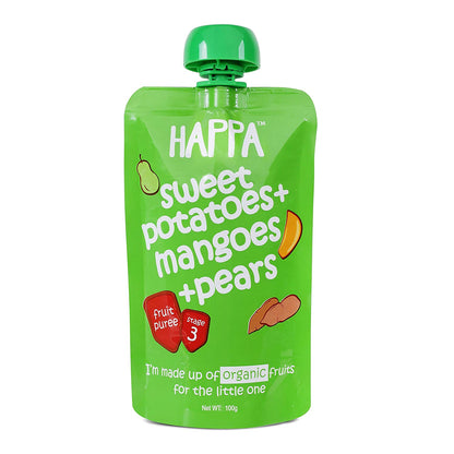 Puree | Sweet Potatoes, Mangoes &amp;amp; Pears Puree - Vegan, Gluten Free, No Added Sugar, No Salt, No Added Flavours, Colours &amp;amp; No Added Preservatives – Happa – 100gm