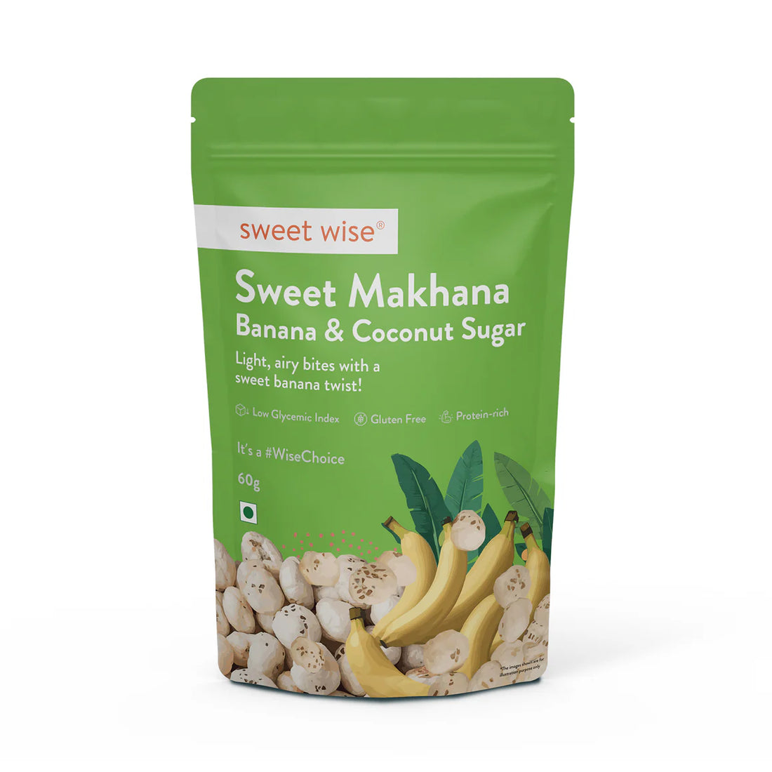 Makhana | Sweet Makhana Banana &amp; Coconut Sugar - Gluten Free &amp; High In Protein - Sweet Wise - 60gm