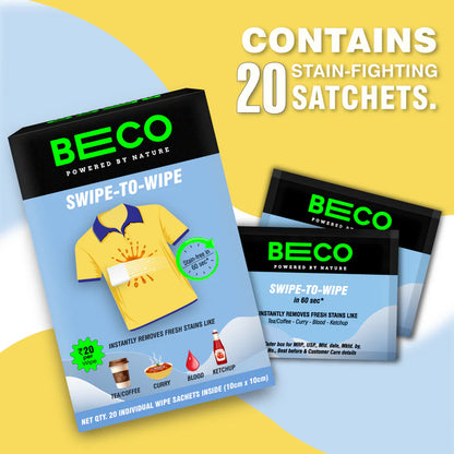 Wipes | Instant Stain Remover Wipes – Eco Friendly &amp;amp; Chemical Free – Beco – 1 Box  – (Pack Of  10 Wipe)