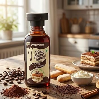 Syrup  | Zero Sugar Syrup Coffee Tiramisu  (With Monk Fruit Extract) –Natural, Plant-Based Sweetener - No Artificial Sweeteners or Additives - Low Glycemic &amp; Low Carb - Clean Label Dessert Syrup for Coffee &amp; More– Carmine County – 60ml