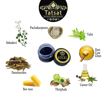 Kajal Pencil | Ayurvedic (Made From Dedicated Soot &amp; Desi Cow Ghee) – Natural – Cruelty Free, Preservative Free, No Mineral Colors &amp; Parabens – Tatsat – 3gm
