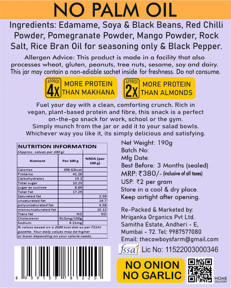 Protein Crunch | Roasted Chatpata Three - Bean Protein Crunch -  No Palm Oil &amp; No Added Preservatives - The Cow Boys Farm – 190gm
