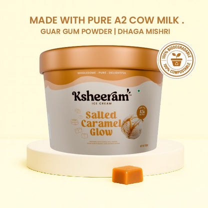 Ice Cream | Salted Caramel Glow - Sweetened with Dhaga Mishri - Prepared With A2 Cow Milk- Zero Preservatives, No Refined Sugar &amp;  Zero Added Colour and Artificial - Ksheeram Ice Cream – 200 Gms