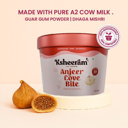 Ice Cream | Anjeer Love Bite -Sweetened with Dhaga Mishri - Prepared With A2 Cow Milk- Zero Preservatives, No Refined Sugar &amp;  Zero Added Colour and Artificial - Ksheeram Ice Cream – 200 gms