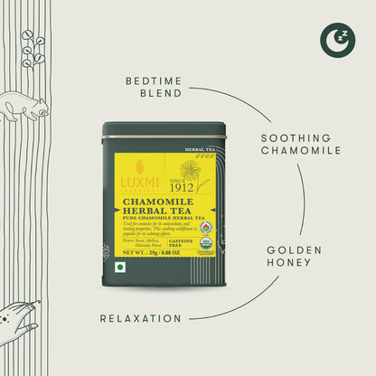 Herbal Tea | Chamomile Herbal Tea (Pure)   - Caffeine Free  – Sweet, Smooth, Aromatic - USDA Organic – Luxmi Estates – 25gm