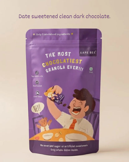 Most Chocolatiest Granola Ever -  Date sweetened &amp; Heavy Metal Tested- 100% Vegan, Gluten Free, Plant Based , Clean Snack -No additives, No Added Sugar, No Syrups– Safe Bee – 60gm