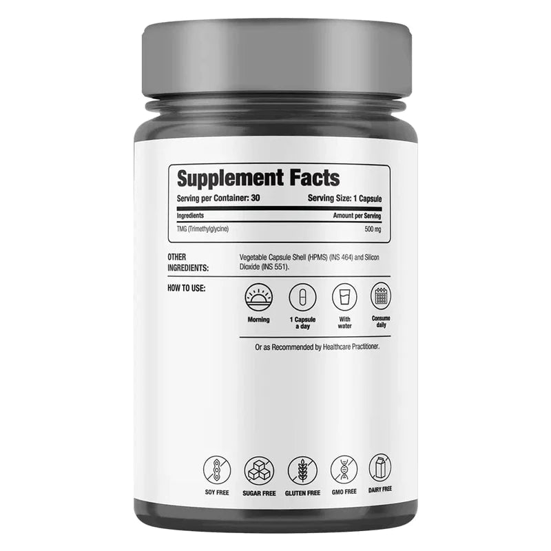 TMG (Trimethyl Glycine) | Vegan, Gluten Free, Sugar Free, Non GMO & Dairy Free – Decode Age – (500mg) – 30 Capsules