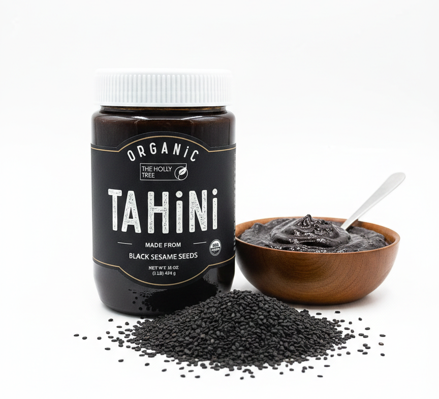 Tahini | Black Sesame Seeds  - Unsweetened, Unsalted - USDA Organic-Vegan - No Preservatives - The Holly Tree - 454 gm
