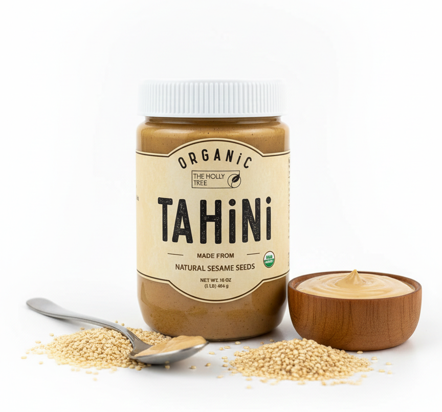 Tahini | Natural Sesame Seeds  - Unsweetened, Unsalted - USDA Organic-Vegan - No Preservatives - The Holly Tree - 454 gm