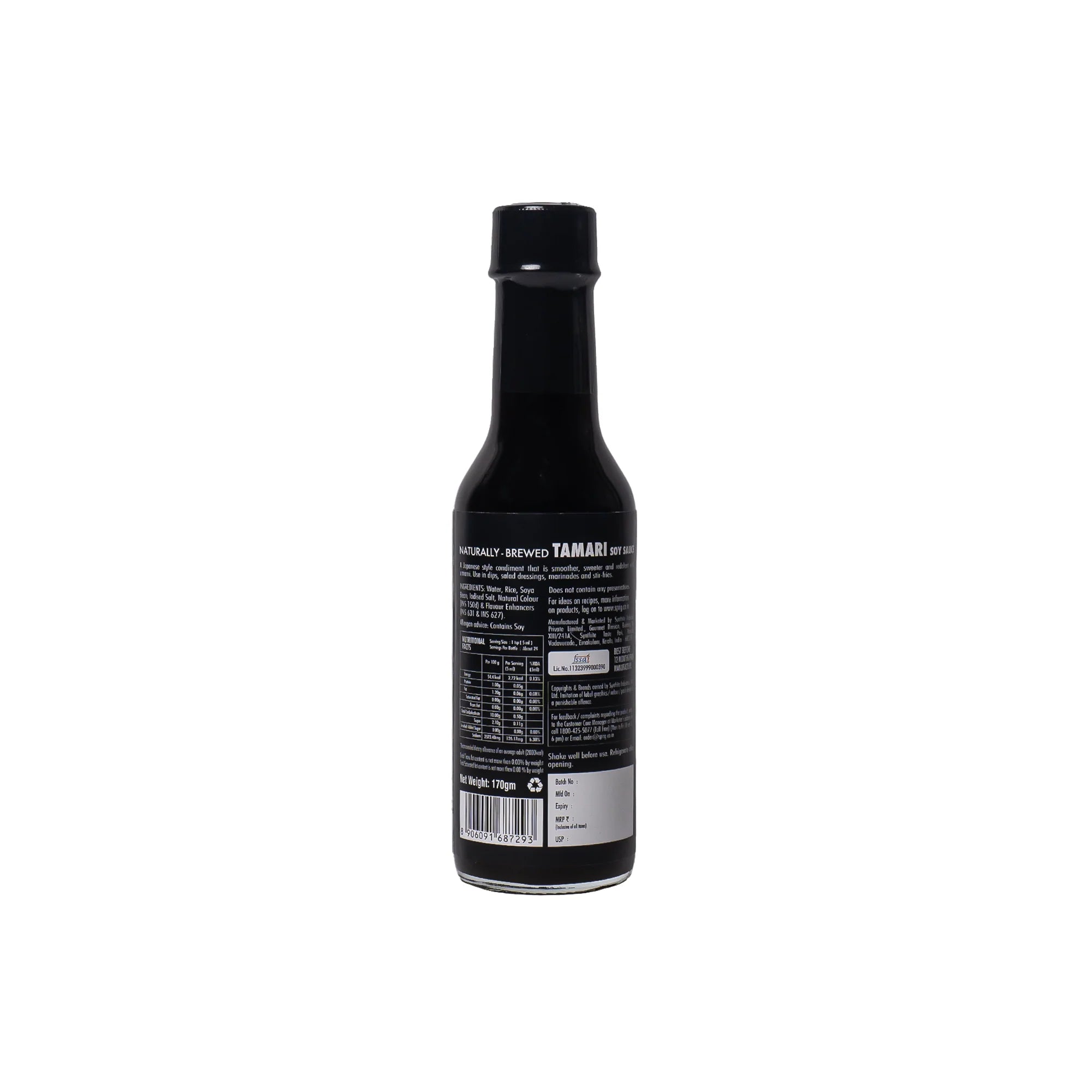 Soy Sauce | Tamari Soy Sauce - Naturally Brewed - Gluten Free &amp; No Added Preservatives - Sprig - 170gm