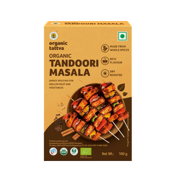 Tandoori Masala - USDA Organic - Naturally Gluten Free - Vegan, Smoky Spice Mix For Grilled Meat &amp;amp; Vegetables - Organic Tattva - 100gm
