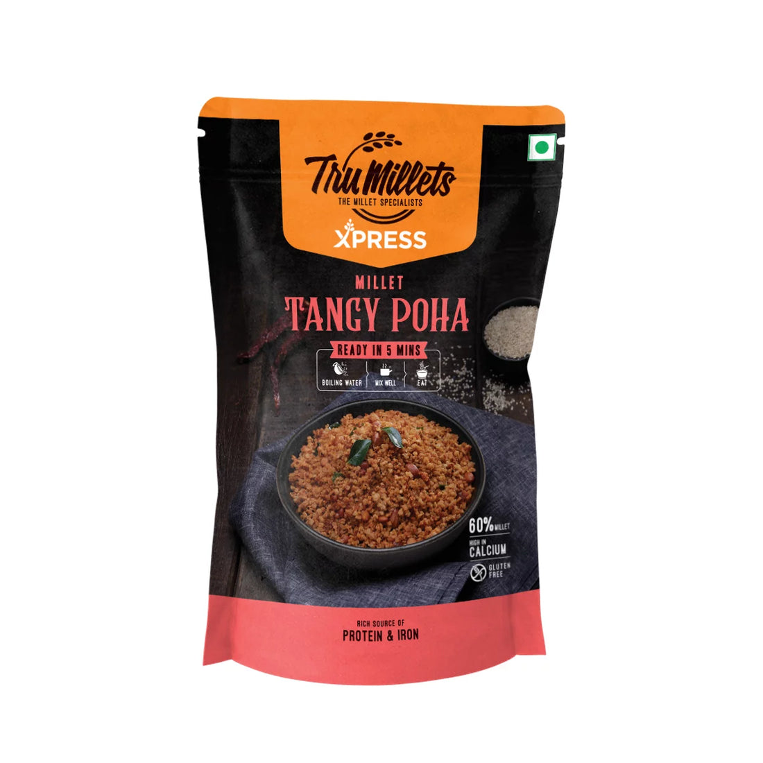 Tangy Poha - 60% Millet – Natural – Indian - Gluten Free, Rich Source Of Protein, Iron, Calcium & Trans Fat Free - TruMillets - 180gm