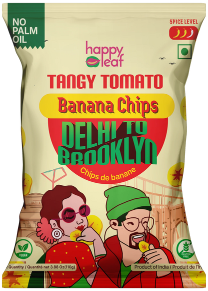 Chips | Tangy Tomato Banana Chips -Vegan, Gluten Free, USDA Organic – No Artificial Color &amp; No Artificial Preservatives – Happy Leaf – 110gm