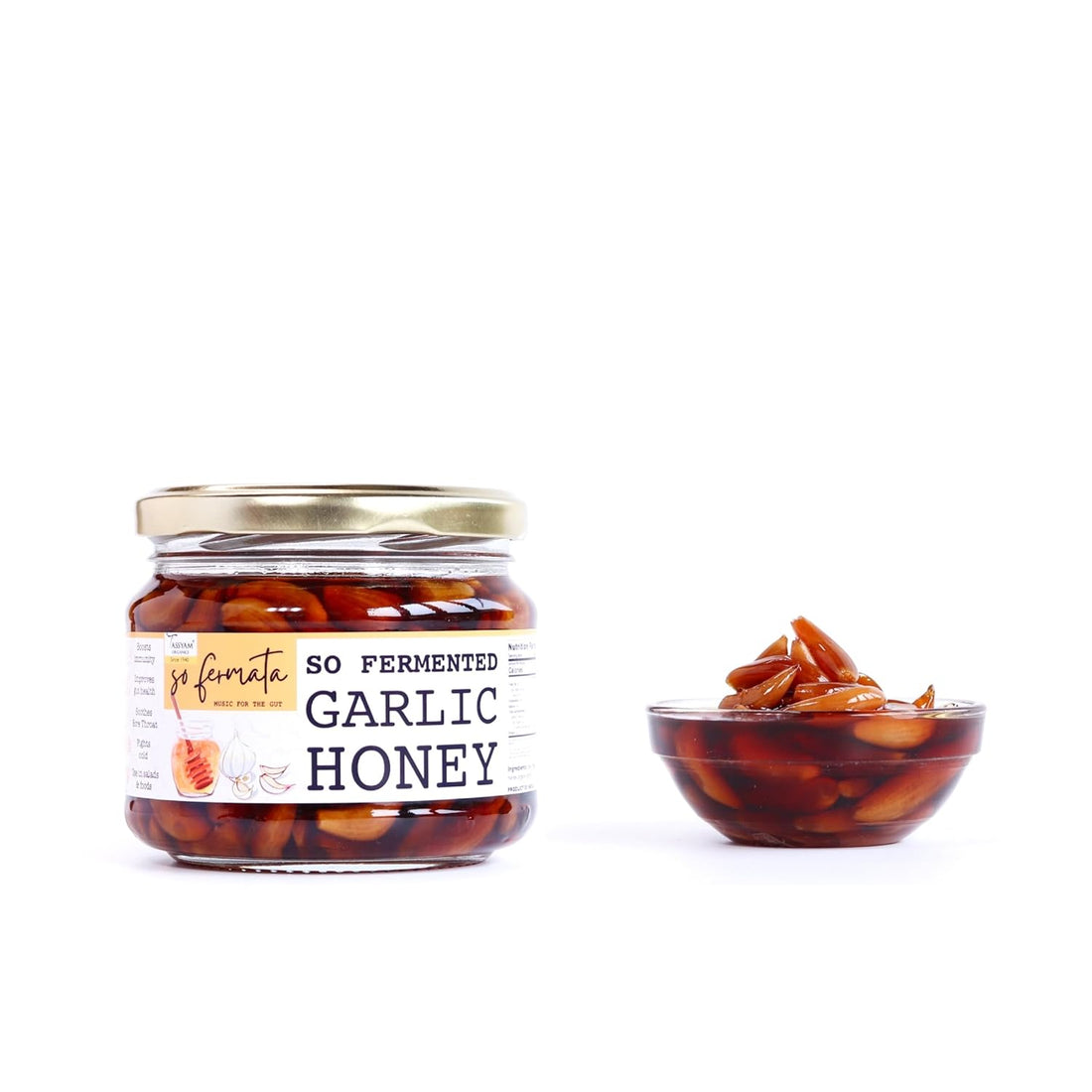Garlic Honey | Fermented - 100% Natural - No Added Artificial Preservatives - Tassyam Organics - 350gm