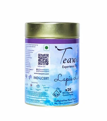 Tea | Lapis Lavender (Blend Of Soothing Lavender Buds &amp;amp; Blue Butterfly Pea Flower) - Natural - Caffeine Free &amp;amp; Non Toxic - Tassyam Organics - 20 Biodegradable Tea Bags