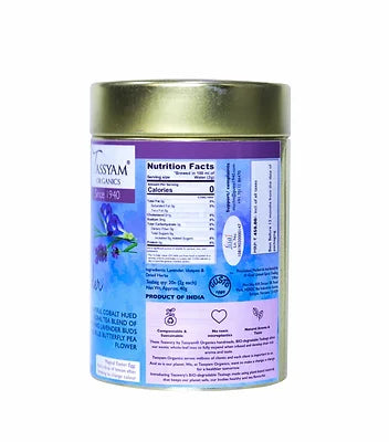 Tea | Lapis Lavender (Blend Of Soothing Lavender Buds &amp;amp; Blue Butterfly Pea Flower) - Natural - Caffeine Free &amp;amp; Non Toxic - Tassyam Organics - 20 Biodegradable Tea Bags