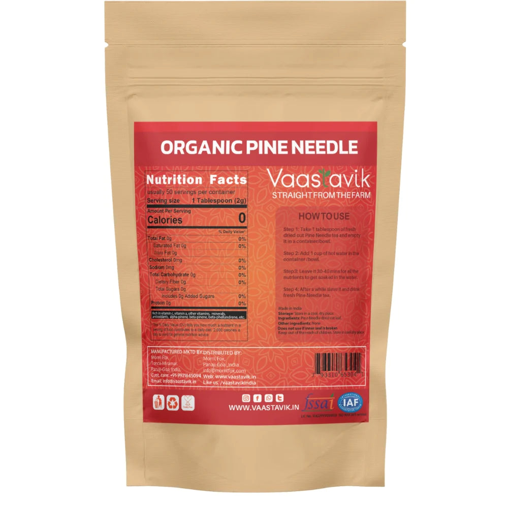 Tea | Pine Needle - Dried Tea Cut - Himalayan Sourced - Traditional Medicinal Tea - Organic - High In Vitamin C And A, Caffeine Free &amp;amp; No Added Sugar - Vaastavik - 100gm