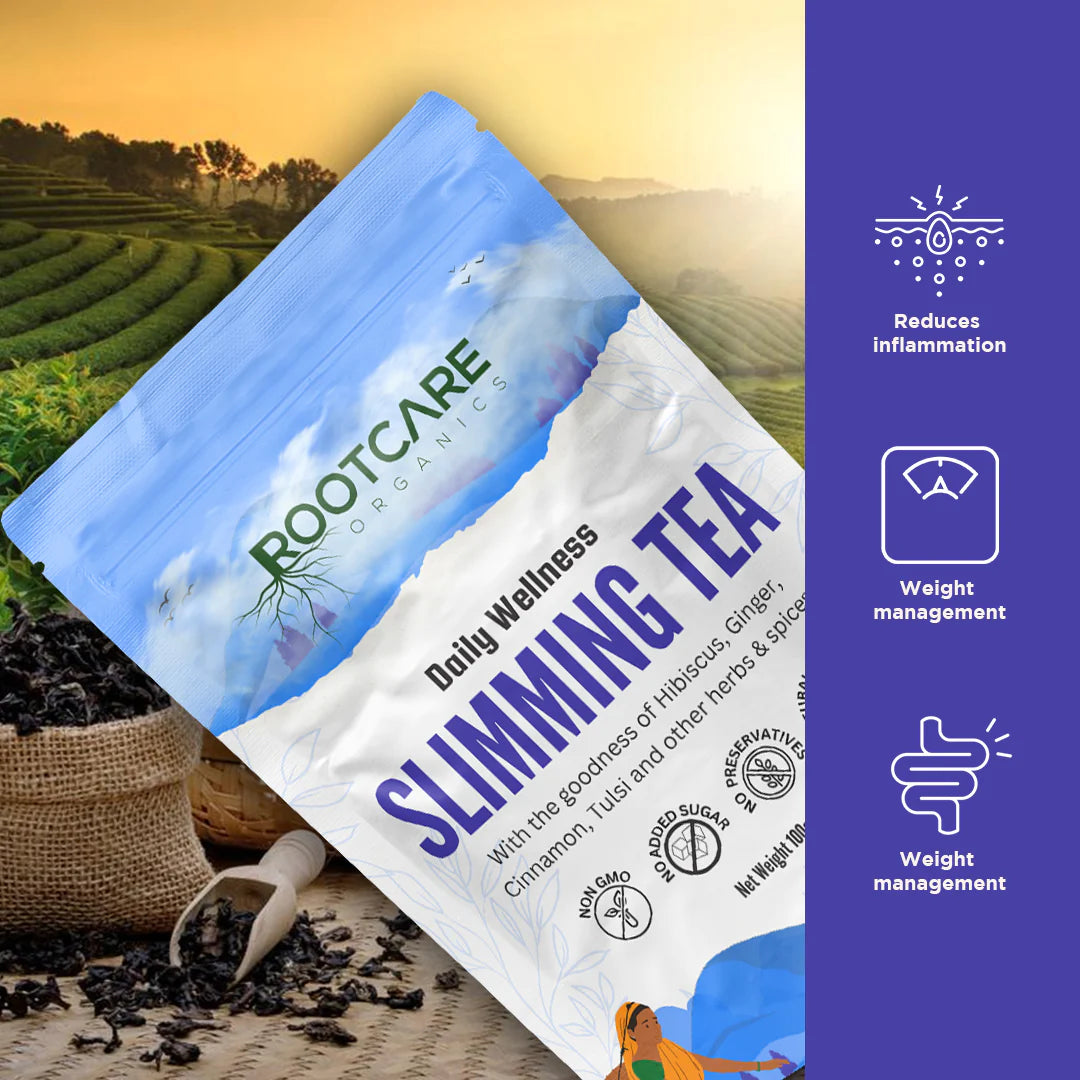 Tea | Slimming (With The Goodness Of Green Tea, Hibiscus, Ginger, Cinnamon, And Others Herbs) - Naturally Grown - No Added Sugar ,Preservatives, Non Gmo &amp;amp; No Artificial Colors – Root Care Organics – 100gm