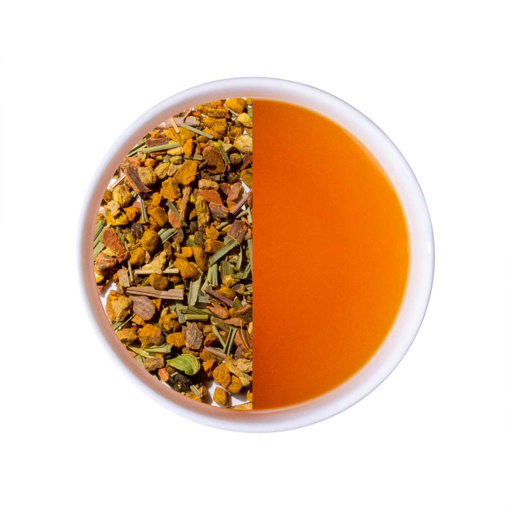 Tea | Turmeric Time Out (Turmeric Spice Herbal Tea) - Soothing, Peppery, Earthy Flavour - USDA Organic - Caffeine Free - Luxmi Estates - 100gm