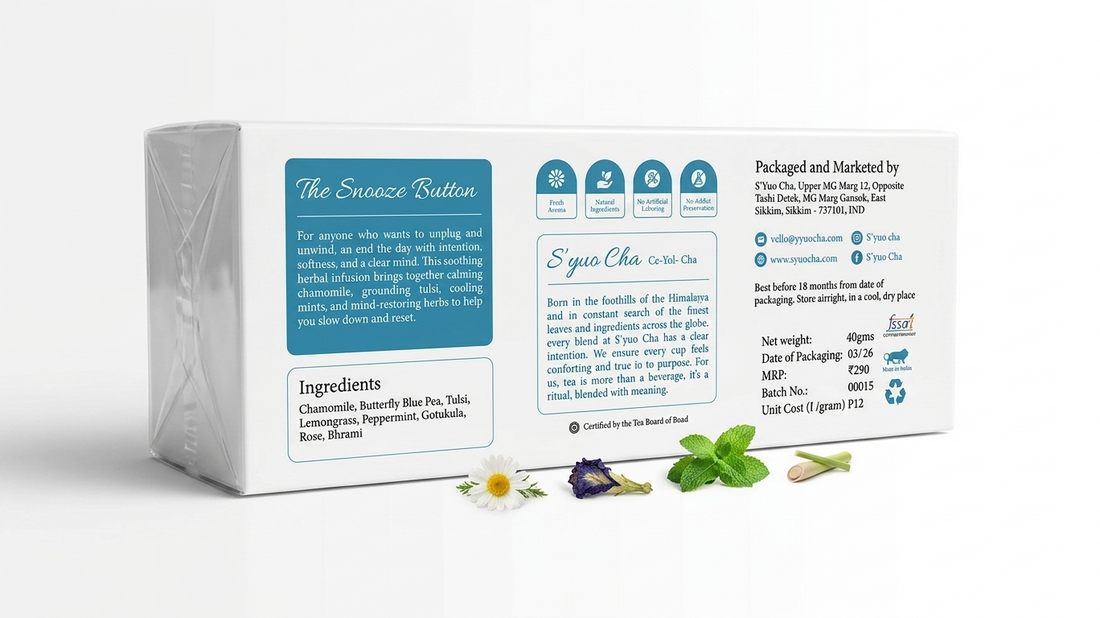 Tea | Blue Tea With Chamomile (The Snooze Button )- Blend For Pure Calmness , Fresh Aroma - No Side Effects-No Artificial Coloring- No Added Preservatives - Syuo Cha - 40gm (20 Bags)