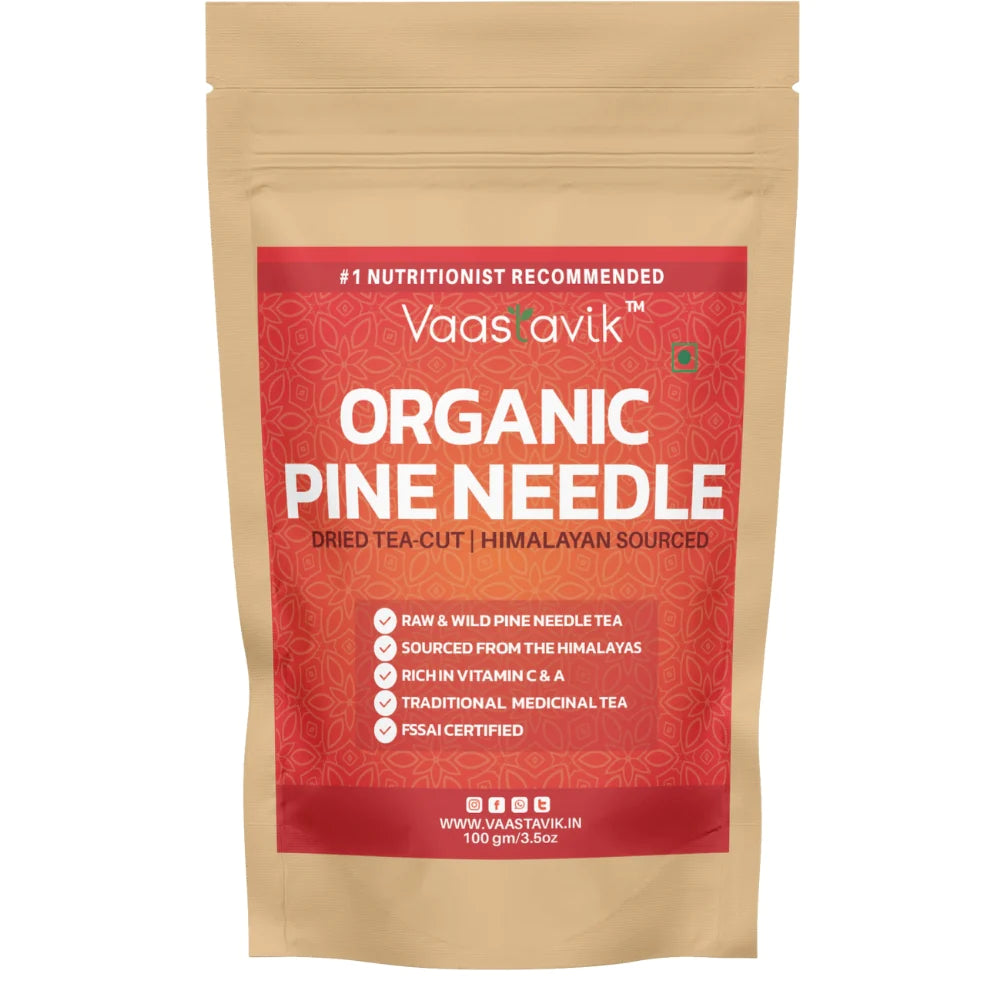Tea | Pine Needle - Dried Tea Cut - Himalayan Sourced - Traditional Medicinal Tea - Organic - High In Vitamin C And A, Caffeine Free &amp;amp; No Added Sugar - Vaastavik - 100gm