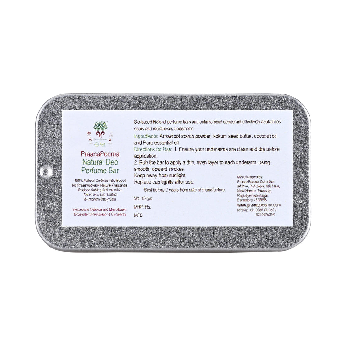 Deodorant | Deo Perfume Bar - Vegan &amp; No Added Preservatives - Praanapoorna - 15gm