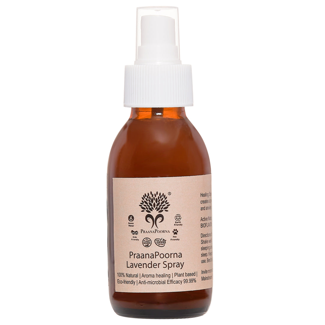 Aromatic Spray | Lavender Spray - Natural - Plant Based, Non Toxic, Eco Friendly &amp; Chemical Free - Praanapoorna - 100ml