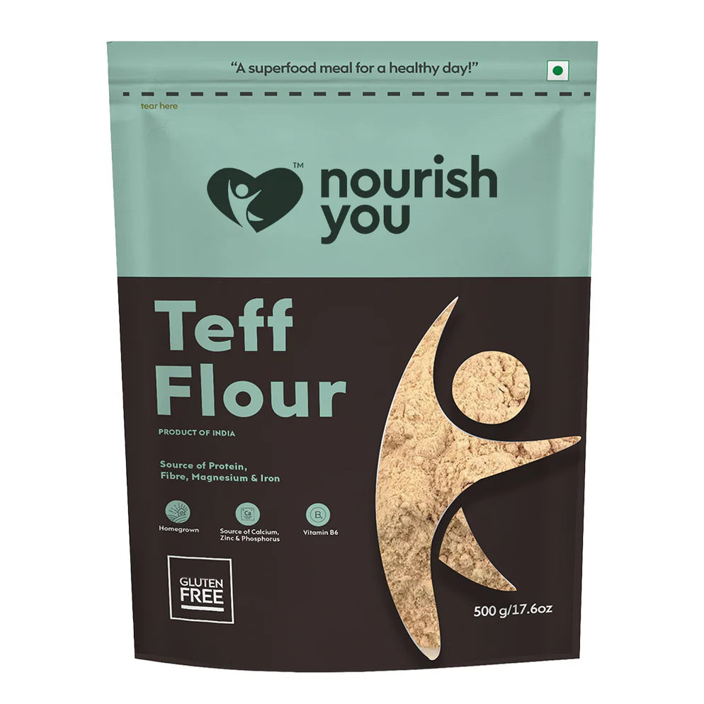 Teff Flour | Raw - Vegan, Gluten Free, High In Protein, Magnesium, Fibre &amp; Iron - Nourish You - 500gm