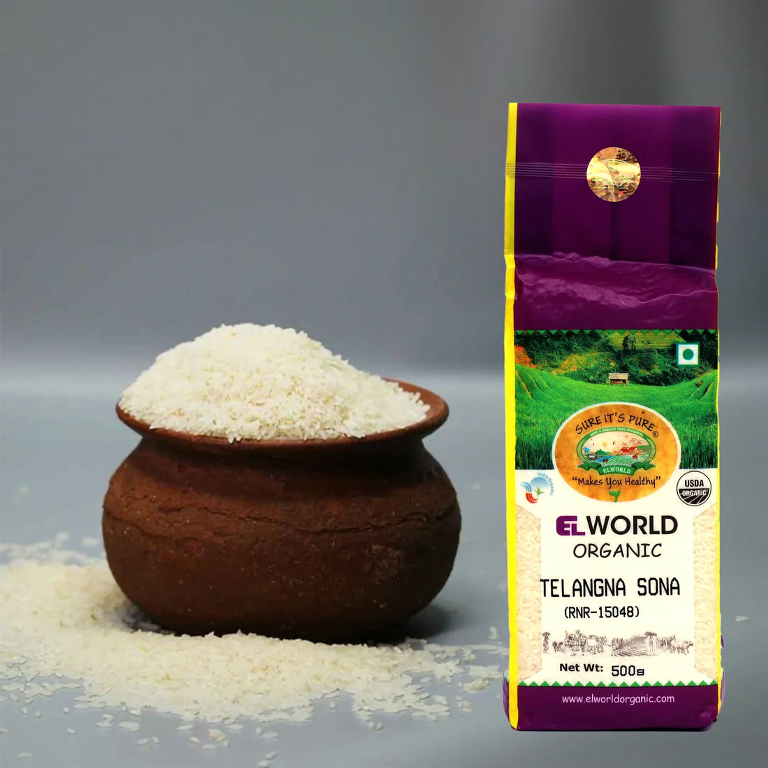 Rice | Telangana Sona Rice - High In Protein - Elworld Organic - 5000gm