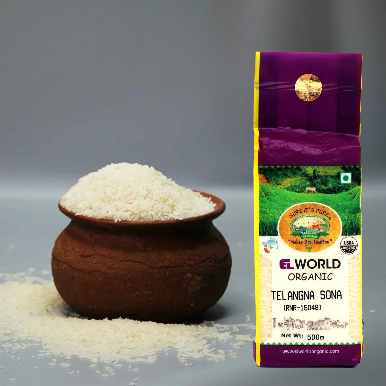 Rice | Telangana Sona Rice - High In Protein - Elworld Organic - 5000gm
