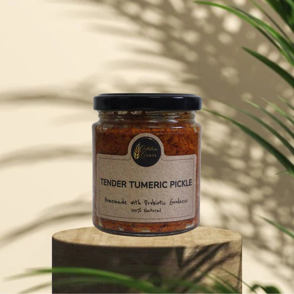 Pickle | Tender Turmeric Pickle (Home Made With Probiotic Goodness) – 100% Natural – Vegan, No Added Colour &amp;amp; No Added Preservatives – Golden Grass – 200gm