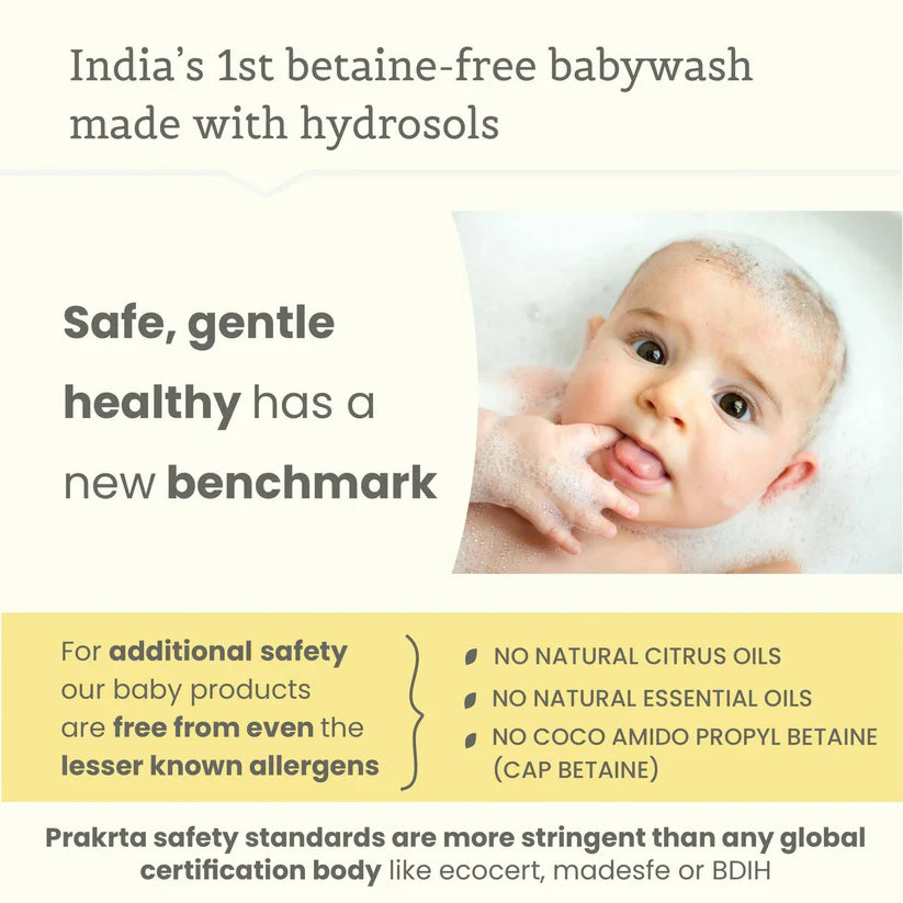 Wash |Tender Skin Baby Wash (Chamomile Hydrosol) -Head-to-toe Gentle &amp; Natural Bodywash for Babies -Age 0+, tear-free- No Added Preservatives -Prakrta- 200ml